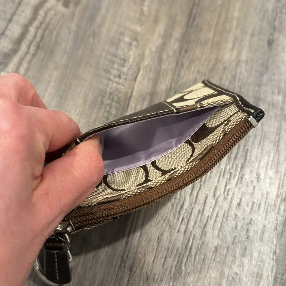 Coach Signature Logo Keychain Wallet in Brown_10